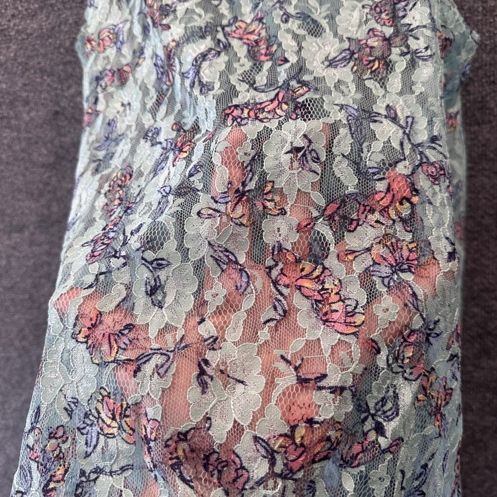 TWO Wallflower Sheer Lace Tank Blue Floral & Tan Lace Up Sz L Coquette Soft Girl - Picture 6 of 14